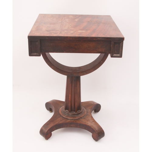 535 - A William IV mahogany work table - the crossbanded rectangular top over a frieze drawer with reel mo... 