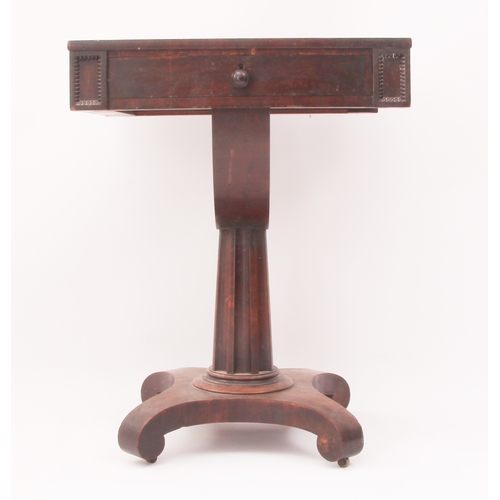 535 - A William IV mahogany work table - the crossbanded rectangular top over a frieze drawer with reel mo... 