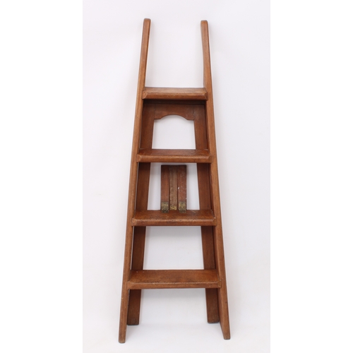 538 - A pair of antique teak folding library steps - early 20th century, with barrow-style handles and bra... 