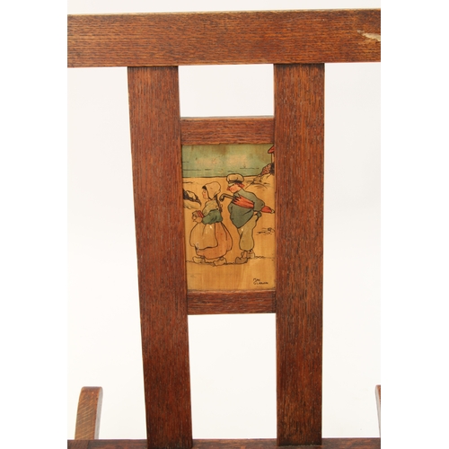 540 - An early 20th century oak child's rocking chair in the Arts & Crafts style - the back with H-stretch... 