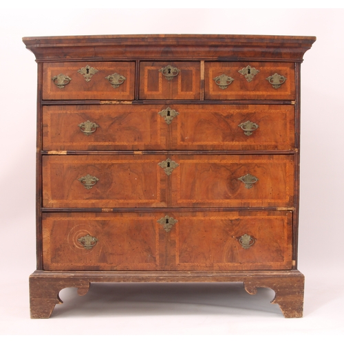 545 - A George I and later crossbanded walnut chest of drawers - probably originally the top of a chest-on... 