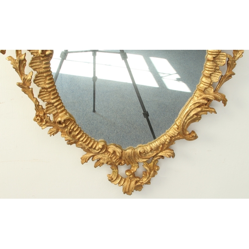 573 - A George II style carved gilt wood mirror - late 20th century, the oval plate within a floral and fo... 