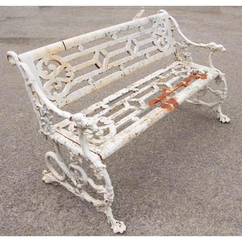 601 - A Victorian cast iron grape, dog and serpent garden bench, probably by Coalbrookdale - the pierced b... 