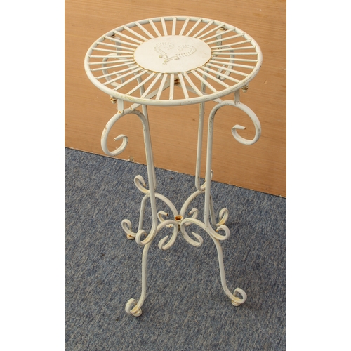 603 - A pair of white painted metal garden or conservatory drinks tables by Laura Ashley - the spoken circ... 