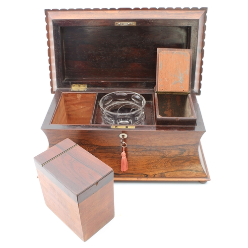 707 - An unusually large late-Regency rosewood sarcophagus tea caddy - with gadrooned border to the hinged... 