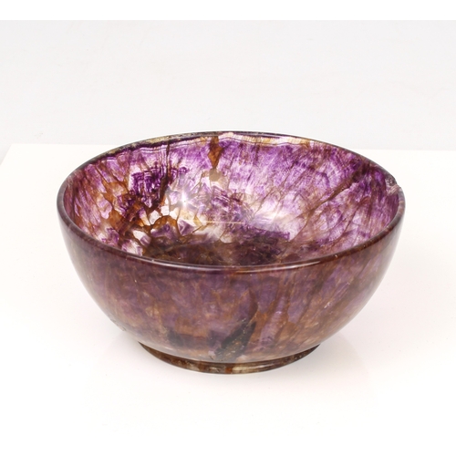 712 - A Derbyshire Blue John bowl - probably 19th century, plain cupped form with shallow circular foot, 1... 