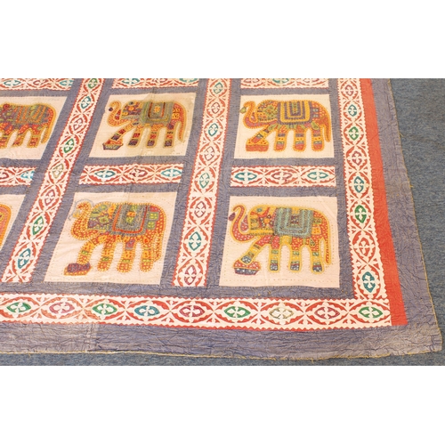 661 - An Indian kantha quilted elephant design hanging or bed cover - probably 1st half 20th century, deco... 