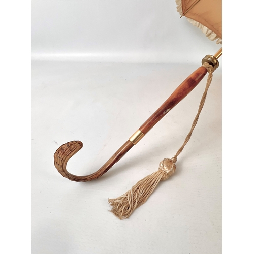 665 - A vintage mid-20th century ladies parasol in the Victorian style - the pale tan umbrella with ivory ... 