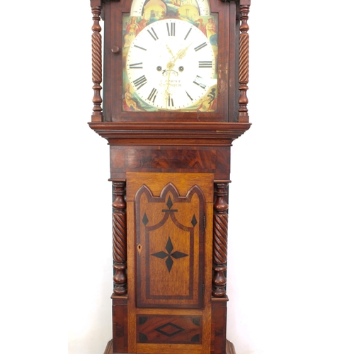 276 - A mid-19th century inlaid honey oak and mahogany eight day longcase clock with moonphase by D. Robin... 