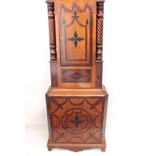 276 - A mid-19th century inlaid honey oak and mahogany eight day longcase clock with moonphase by D. Robin... 