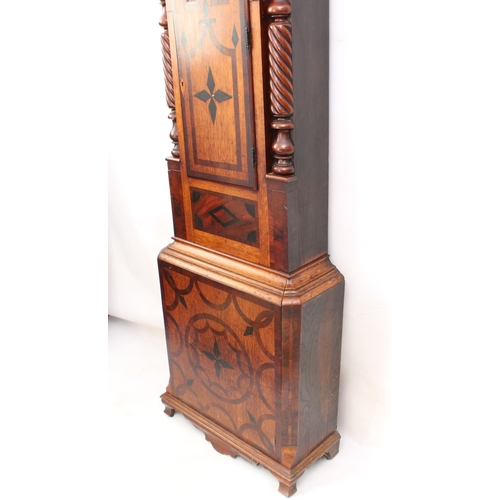 276 - A mid-19th century inlaid honey oak and mahogany eight day longcase clock with moonphase by D. Robin... 