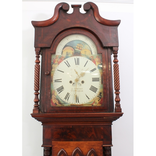 276 - A mid-19th century inlaid honey oak and mahogany eight day longcase clock with moonphase by D. Robin... 