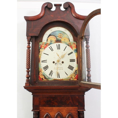 276 - A mid-19th century inlaid honey oak and mahogany eight day longcase clock with moonphase by D. Robin... 