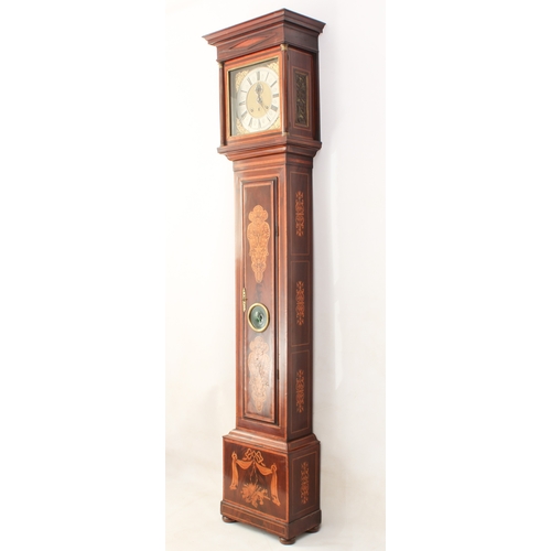 280 - An early 18th century mahogany, satinwood and marquetry eight day longcase clock - the square brass ... 