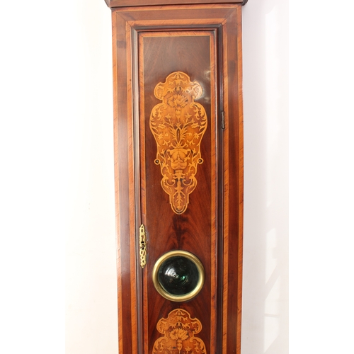 280 - An early 18th century mahogany, satinwood and marquetry eight day longcase clock - the square brass ... 