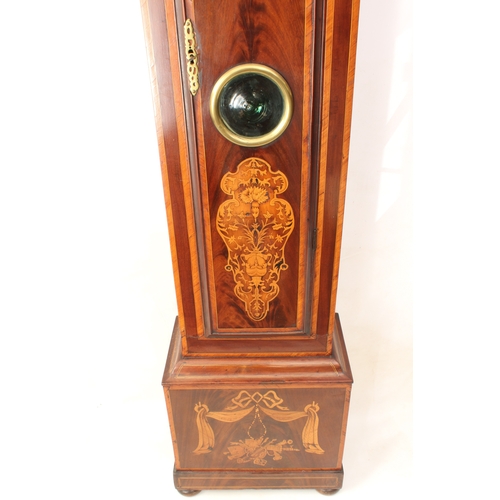 280 - An early 18th century mahogany, satinwood and marquetry eight day longcase clock - the square brass ... 