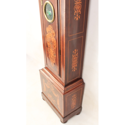 280 - An early 18th century mahogany, satinwood and marquetry eight day longcase clock - the square brass ... 