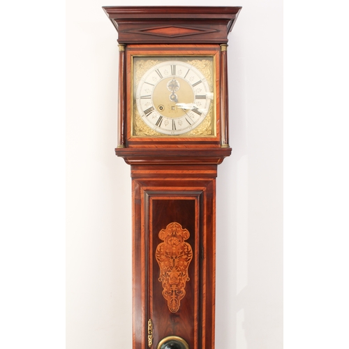 280 - An early 18th century mahogany, satinwood and marquetry eight day longcase clock - the square brass ... 