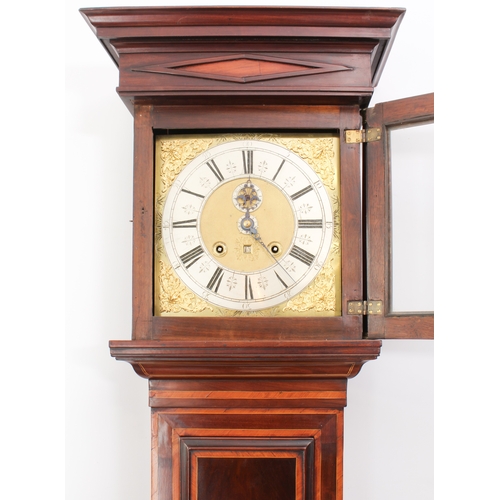 280 - An early 18th century mahogany, satinwood and marquetry eight day longcase clock - the square brass ... 