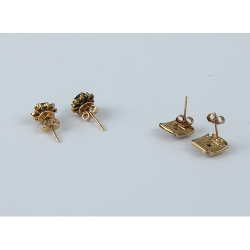 216 - Two pairs of 9ct yellow gold, sapphire and diamond cluster earrings - one pair with oval cut sapphir... 