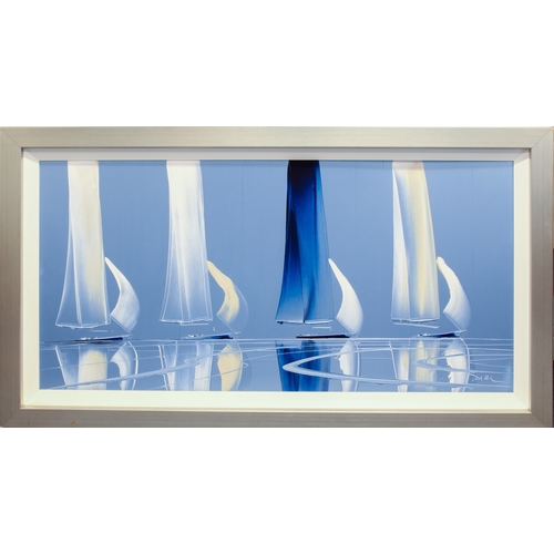 330 - **Duncan MacGregor, DMAC (Scottish, b.1961)
 Untitled, four yachts in blue on still seas
 acrylic on... 