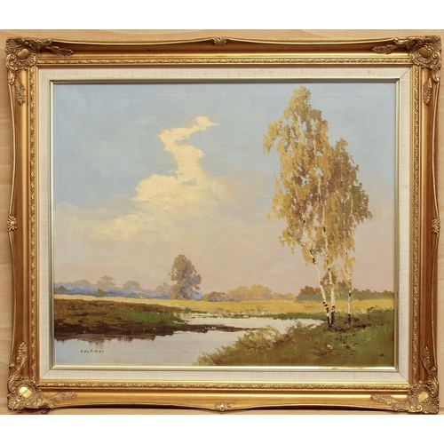 349 - Lechner (20th century)
 Summer river landscape with silver birch
 oil on canvas, signed lower left
 ... 