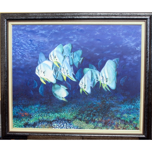 365 - S. C. Nguyen (Vietnamese, late 20th century)
 A shoal of angel fish on a coral reef
 oil on canvas, ... 