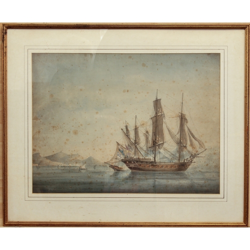 372 - after Nicholas Pocock (British, 1755-1838)
 A set of three:
 1. 'H.M.S. Brunswick breaking the enemy... 