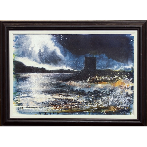 399 - Donald Williamson (contemporary)
 Coastal nocturne with martello tower
 mixed media on heavy wove pa... 