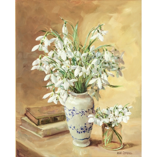 326 - Anne Cotterill (British, 1933-2010)
 Snowdrops in a Chinese vase
 oil on board, signed
 14¾ x 12in