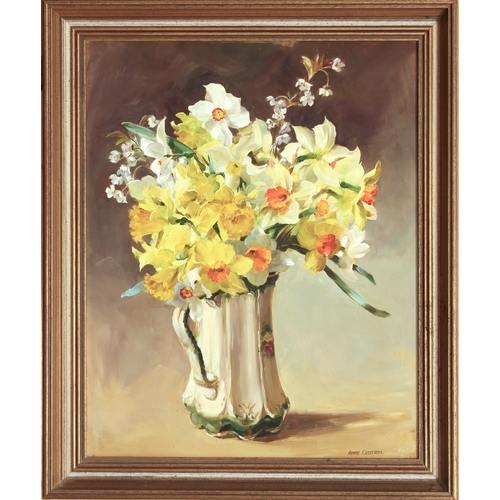 402 - Anne Cotterill (British, 1933-2010)
 Still life of daffodils and narcissi in a jug
 oil on board, si... 