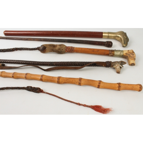 747 - A collection of vintage riding crops and whips - early to mid-20th century, some with antler, carved... 