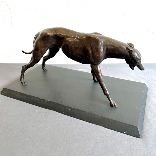 697 - **Philip Blacker (British, b.1949) - a bronze of a standing greyhound, its tongue lolling out of one... 