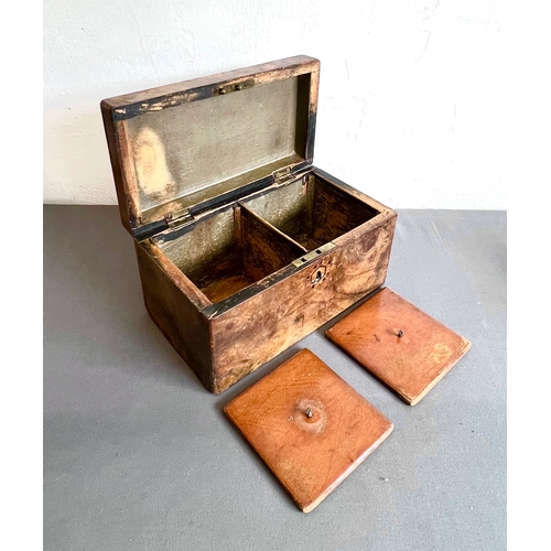 719 - Three 19th century tea caddies for restoration - all rectangular form, one Regency period in fruitwo... 