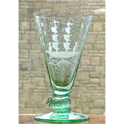 41 - Eight pieces of decorative glass - second half 20th century, comprising a pair of pale green soda gl... 