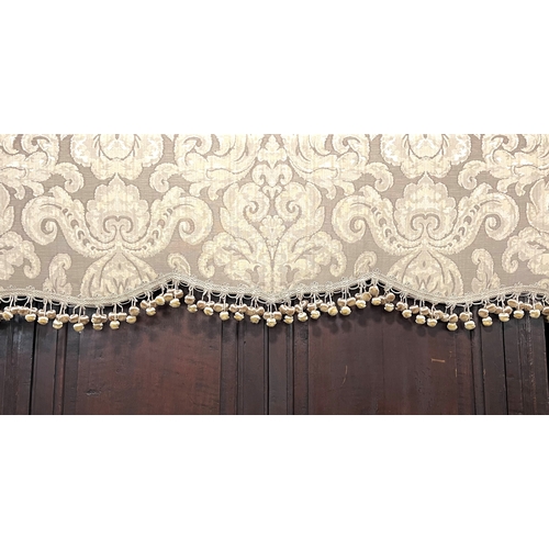 652 - Two upholstered box pelmets with co-ordinating tassel trim, with matching Roman blinds - both in sil... 