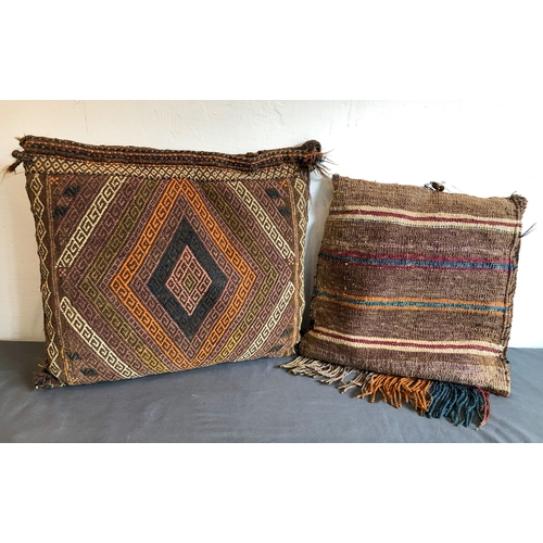 631 - A Belouch saddle bag cushion - 37 x 37cm; and a Turkish saddle bag cushion, 50 x 41cm. (2)