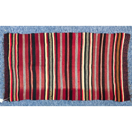 636 - A flat-weave rug or panel, probably Caucasian - with horizontal stripes in wine red, charcoal, deep ... 