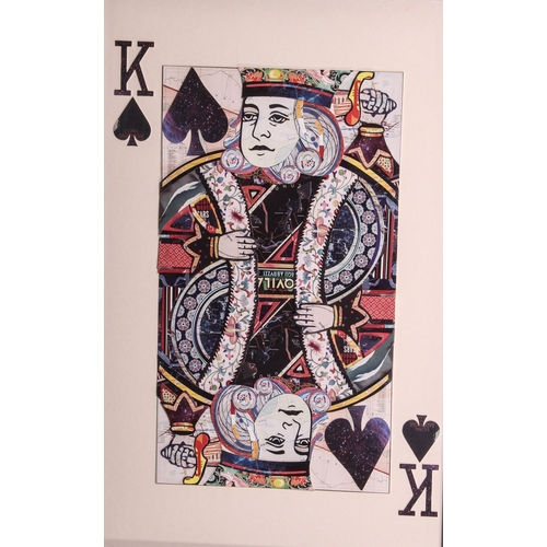 420 - A pair of King and Queen of Hearts playing card collage pictures - modern, with 3D effect, in ebonis... 