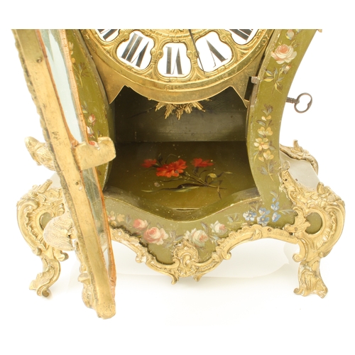 275 - A French Louis XV style green-lacquer rococo bracket clock and matching clock bracket - the 6in bras... 