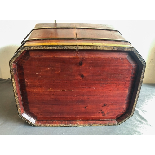 562 - A Chinese brass bound yew wood box - second half 19th century, possibly a salt box, of tapered octag... 