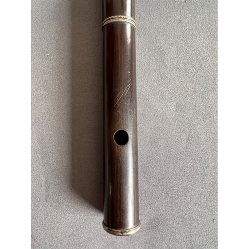 790 - A 19th century cocus wood and silver plated flute by Rudall & Rose - in a fitted rosewood case with ... 