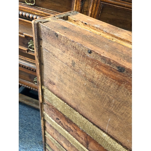 503 - A William and Mary oak and walnut veneered two-part chest of drawers - the top with applied edge mou... 