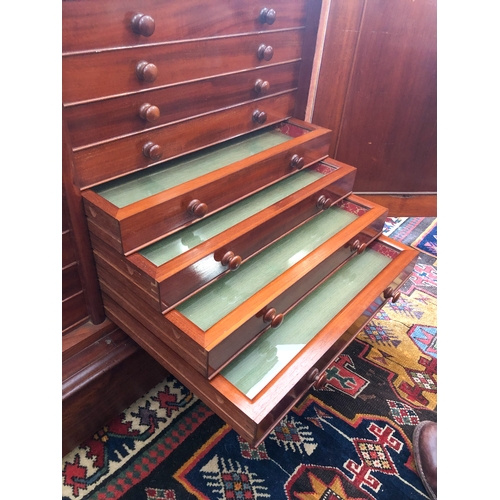 425 - A fine mid-19th century mahogany medal, coin or specimen collector's cabinet - the moulded top over ... 