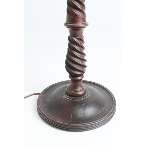 577 - A pair of Georgian-style turned mahogany table lamps - early 20th century, the tapered, barleytwist ... 