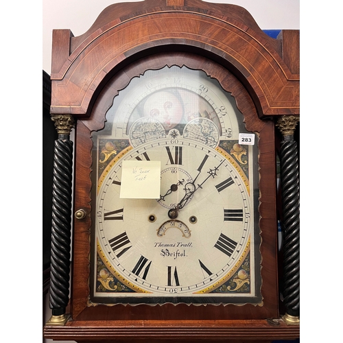 283 - A Regency inlaid mahogany eight day longcase clock with moonphase by Thomas Trall of Brisol - the si... 