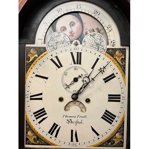 283 - A Regency inlaid mahogany eight day longcase clock with moonphase by Thomas Trall of Brisol - the si... 