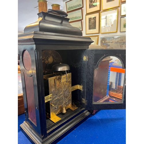 249 - A George II ebony and mahogany cased striking bracket clock by Henry Haynes of Daventry - the brass ... 