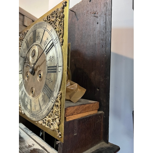 248 - A Queen Anne walnut and marquetry longcase clock - the square brass dial with twin cherub and crown ... 