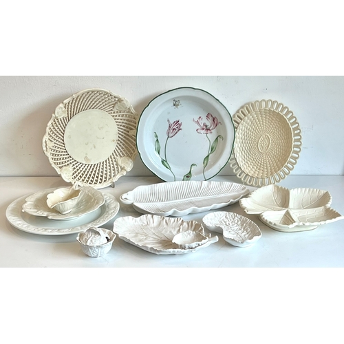 44 - A small group of white and cream glazed china, including leaf plates and bowls - 20th century, inclu... 